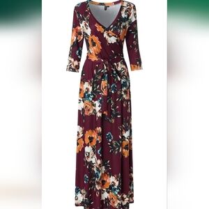 Maroon 3/4 Sleeve Maxi Dress